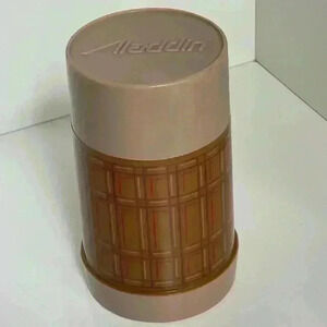 1970s brown tartan Aladdin wide mouth pint  vaccuum flask glass tube thermos